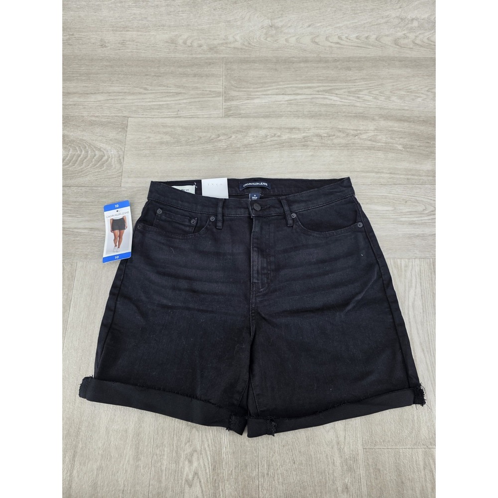 Calvin Klein Denim Shorts Women's 10 Black High Rise Cuffed Stretch NWT